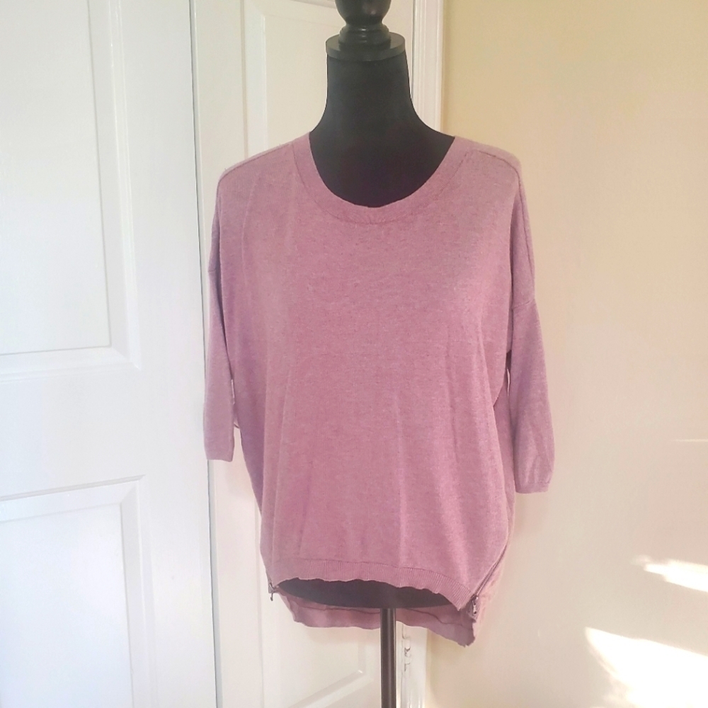 Hi-low purple Tunic quarter sleeves express sweater
